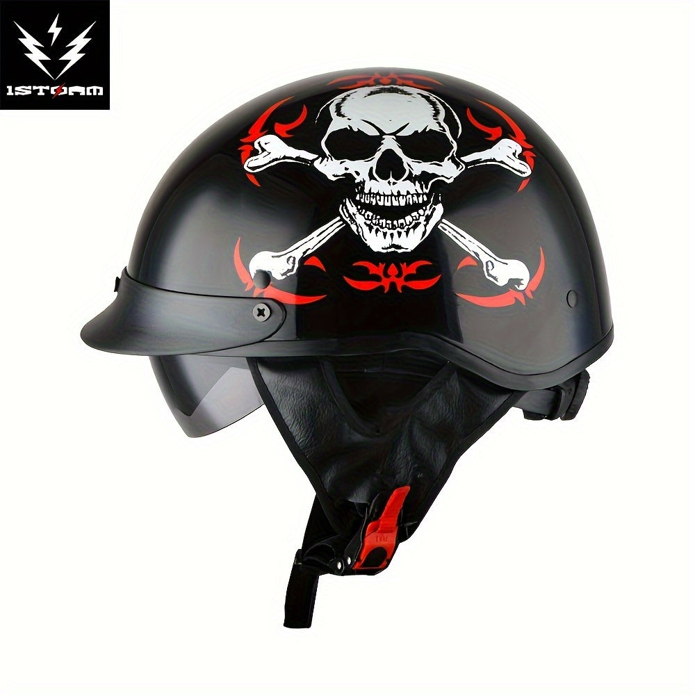 Motorcycle Half Face with Retractable Smoked Visor - Outer Visor & Adjustable Inner Visor System, Lightweight Half Design for Wind Noise, Aerodynamic Riding - Compatible with Goggles ( Without Glasses)