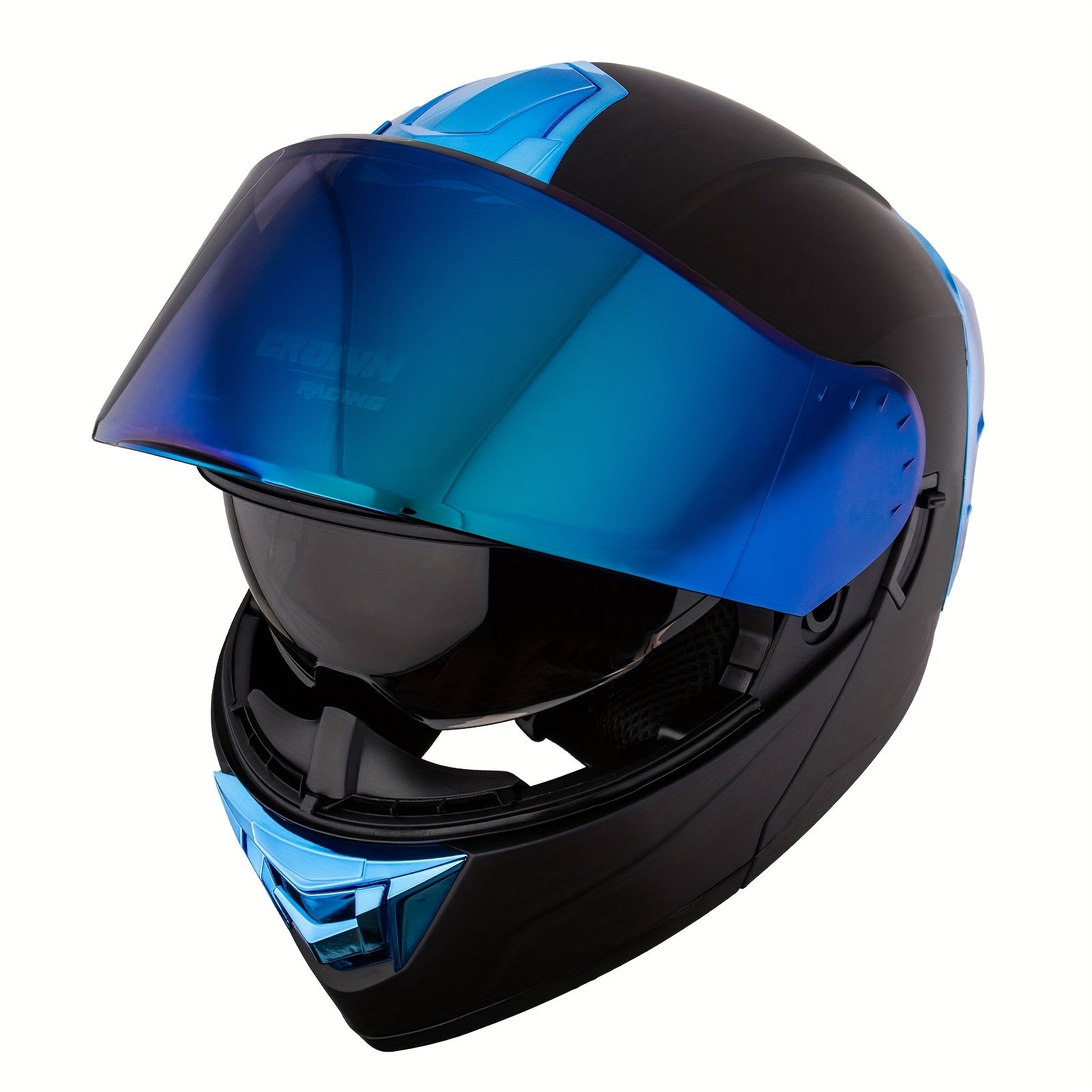 Blue Helmets with a Modular Full Face Design And Dual Visors That Can Flip Up