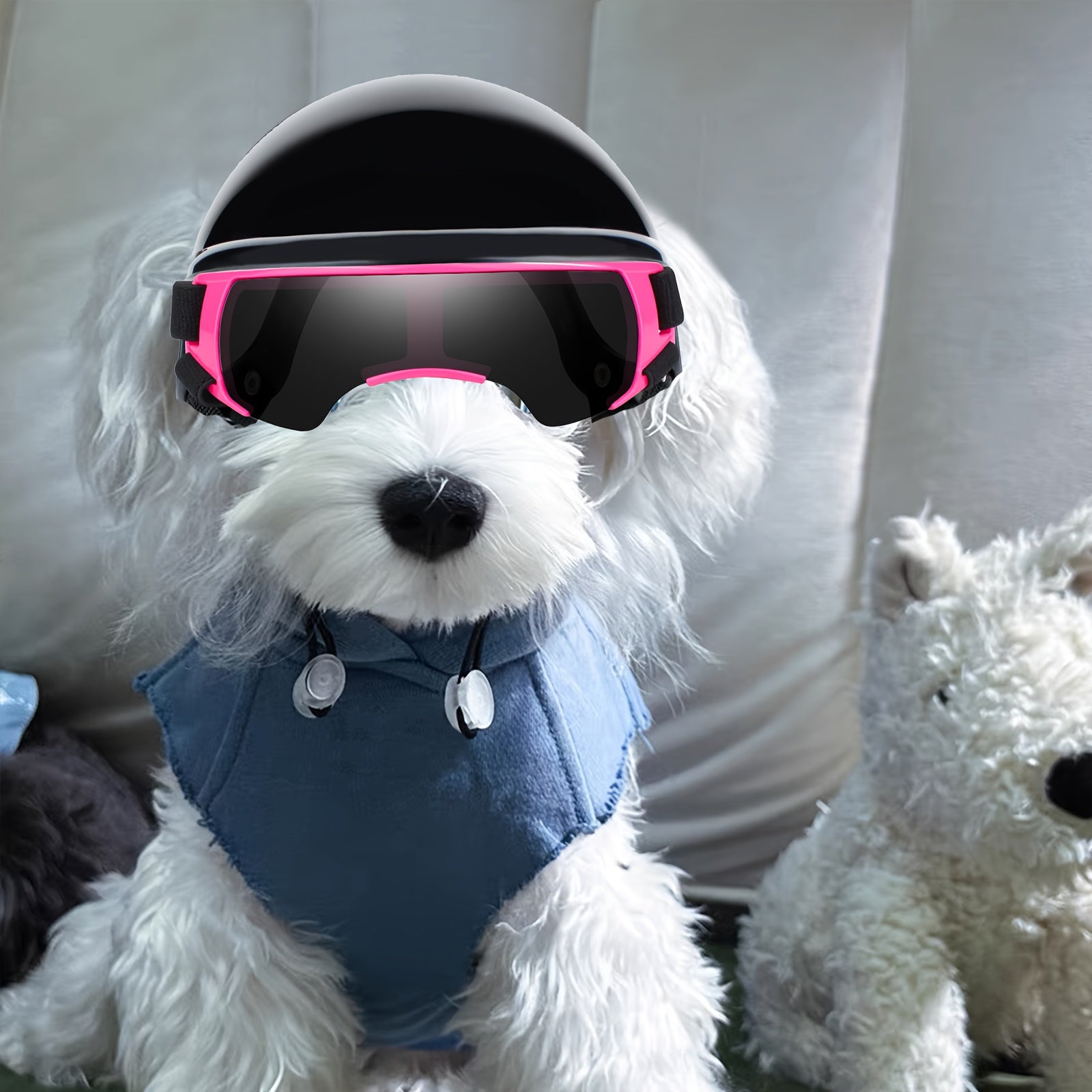Helmet glasses combination New helmet glasses combination - UV resistant, windproof, scratch resistant, and durable, helmet with pink glasses, suitable for small dogs and cats to ride