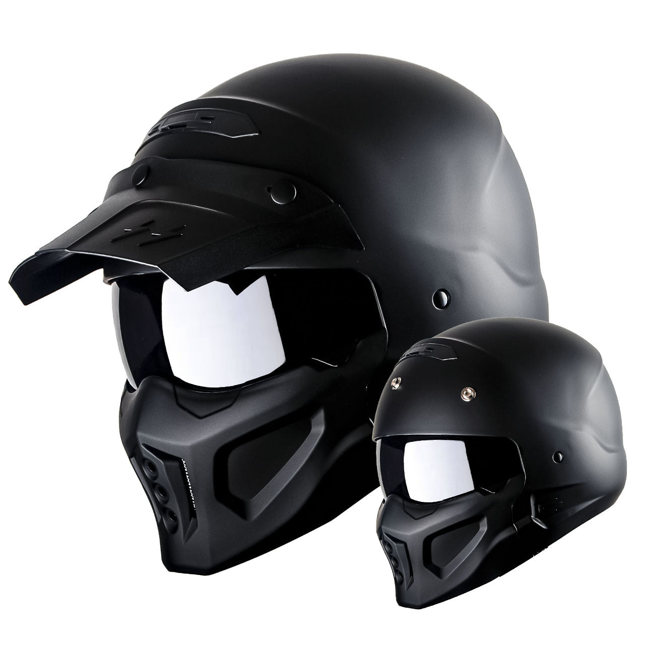 Motorcycle Full Face Helmet Open Face Helmet with Smoked Shield (Detachable Visor & Face Mask)