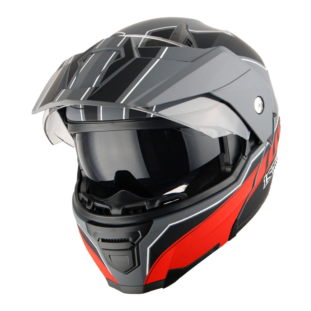 MOTORCYCLE HELMET MEN WOMEN DUAL SPORT MODULAR FLIP UP FULL FACE HELMET ADVENTURE DUAL VISOR: HJK910 DSPORT