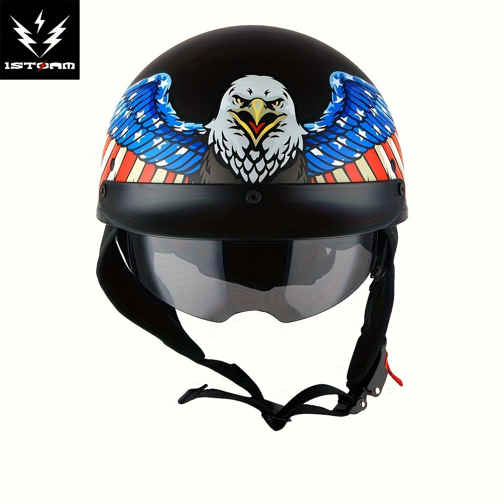 Motorcycle Half Face with Retractable Smoked Visor - Outer Visor & Adjustable Inner Visor System, Lightweight Half Design for Wind Noise, Aerodynamic Riding - Compatible with Goggles ( Without Glasses)
