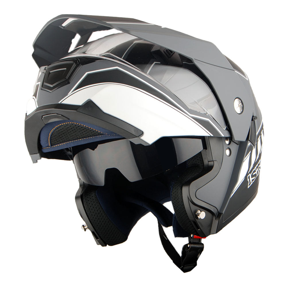 MOTORCYCLE HELMET MEN WOMEN DUAL SPORT MODULAR FLIP UP FULL FACE HELMET ADVENTURE DUAL VISOR: HJK910 DSPORT