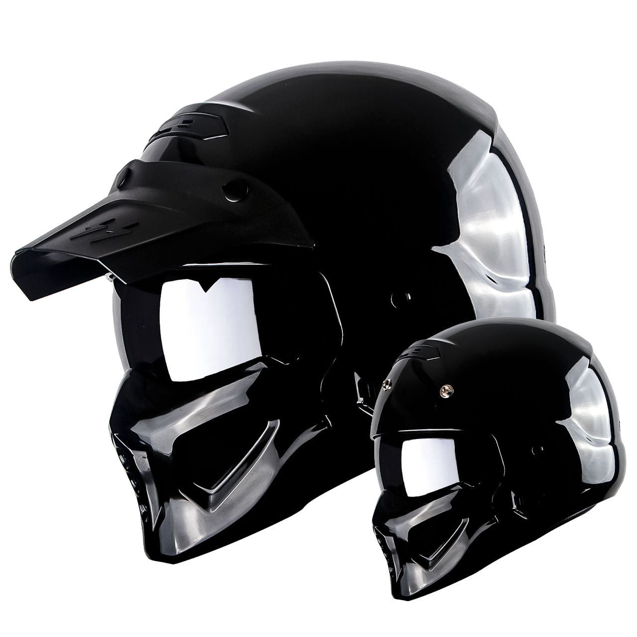 Motorcycle Full Face Helmet Open Face Helmet with Smoked Shield (Detachable Visor & Face Mask)