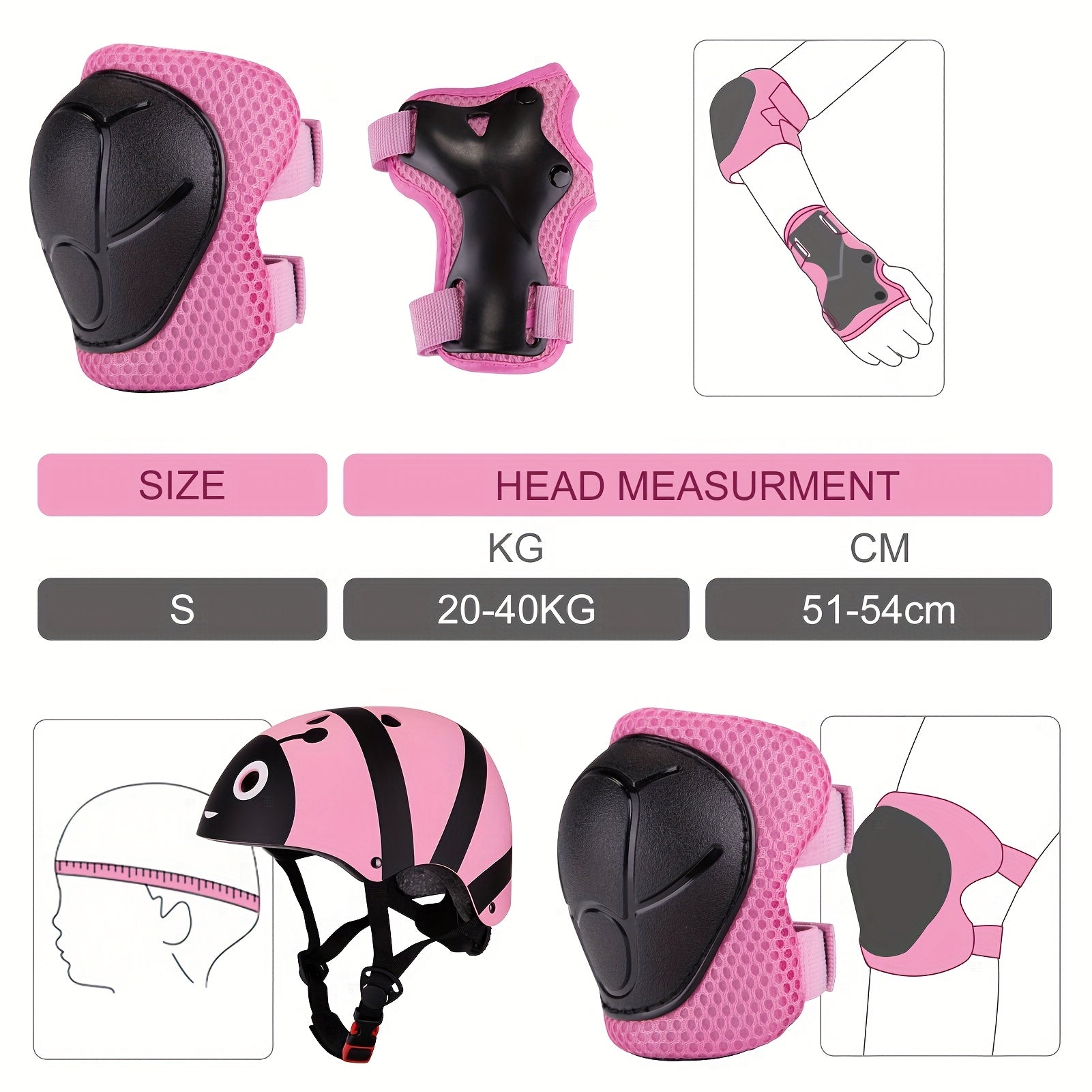 Kids Bike Helmet Set, Adjustable Helmet for Ages 5-14 Year Boys Girls, Toddler Helmet Pad Set with Knee And Elbow Pads for Bike, Roller, Skating, Scooter, Longboard And More Sports