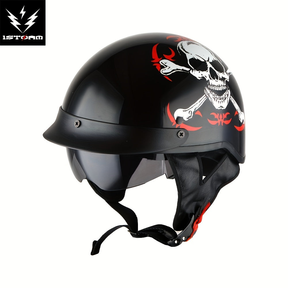 Motorcycle Half Face with Retractable Smoked Visor - Outer Visor & Adjustable Inner Visor System, Lightweight Half Design for Wind Noise, Aerodynamic Riding - Compatible with Goggles ( Without Glasses)