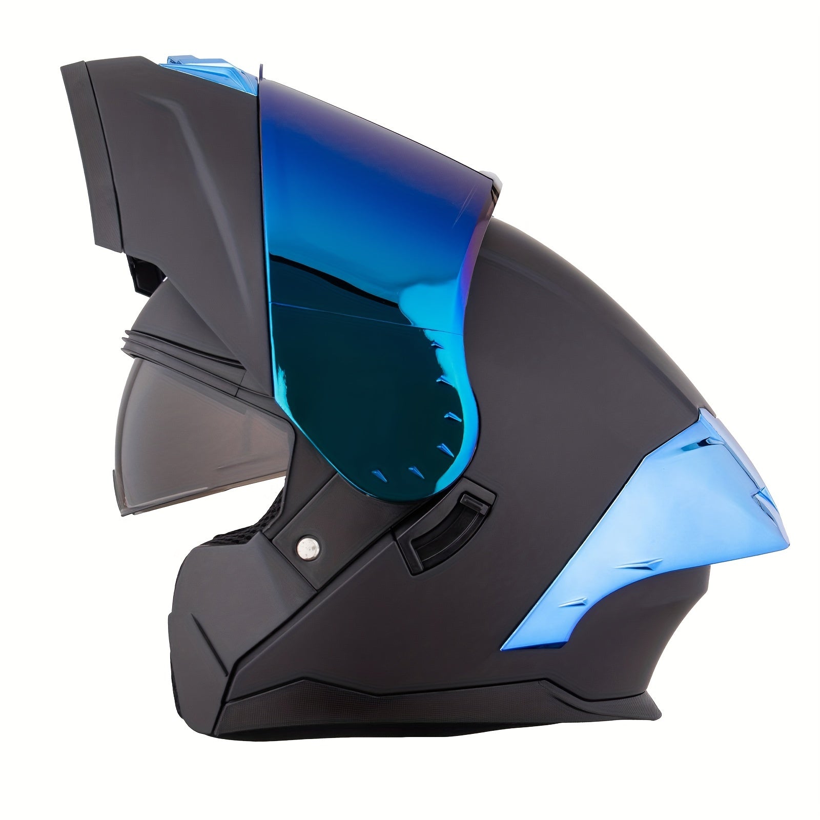 Blue Helmets with a Modular Full Face Design And Dual Visors That Can Flip Up