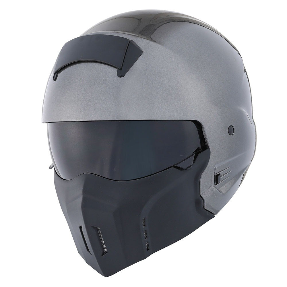 Motorcycle Full Face Helmet Open Face Helmet with Smoked Shield (Detachable Visor & Face Mask)