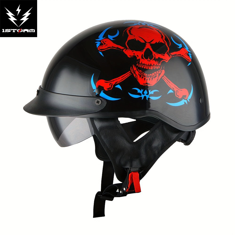 Motorcycle Half Face with Retractable Smoked Visor - Outer Visor & Adjustable Inner Visor System, Lightweight Half Design for Wind Noise, Aerodynamic Riding - Compatible with Goggles ( Without Glasses)