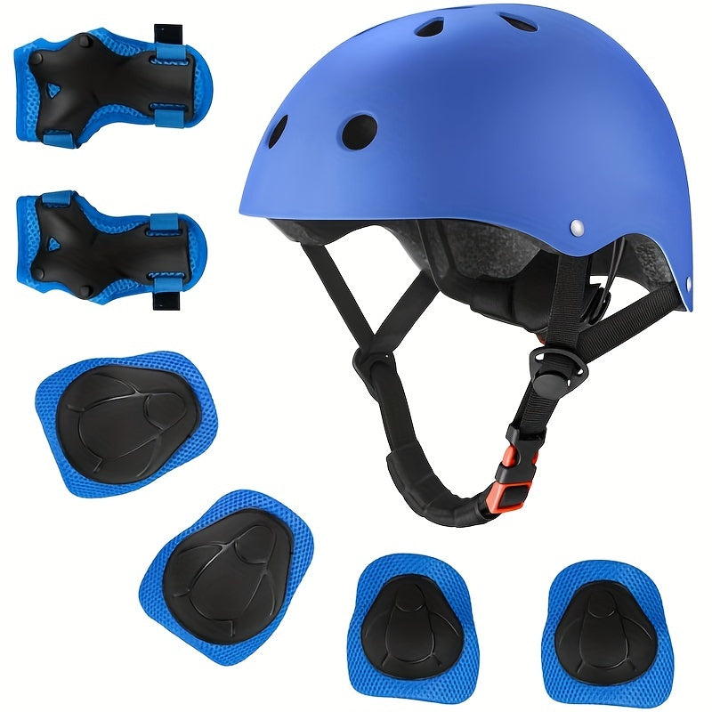 An Ideal Set of Outdoor Sports Gear for Boys And Girls Aged 3 to 12, Including a Outdoor Sports Suit, Adjustable Helmet, Knee Pads, Elbow Pads, And Wrist (7pcs)