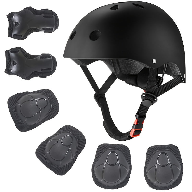 An Ideal Set of Outdoor Sports Gear for Boys And Girls Aged 3 to 12, Including a Outdoor Sports Suit, Adjustable Helmet, Knee Pads, Elbow Pads, And Wrist (7pcs)