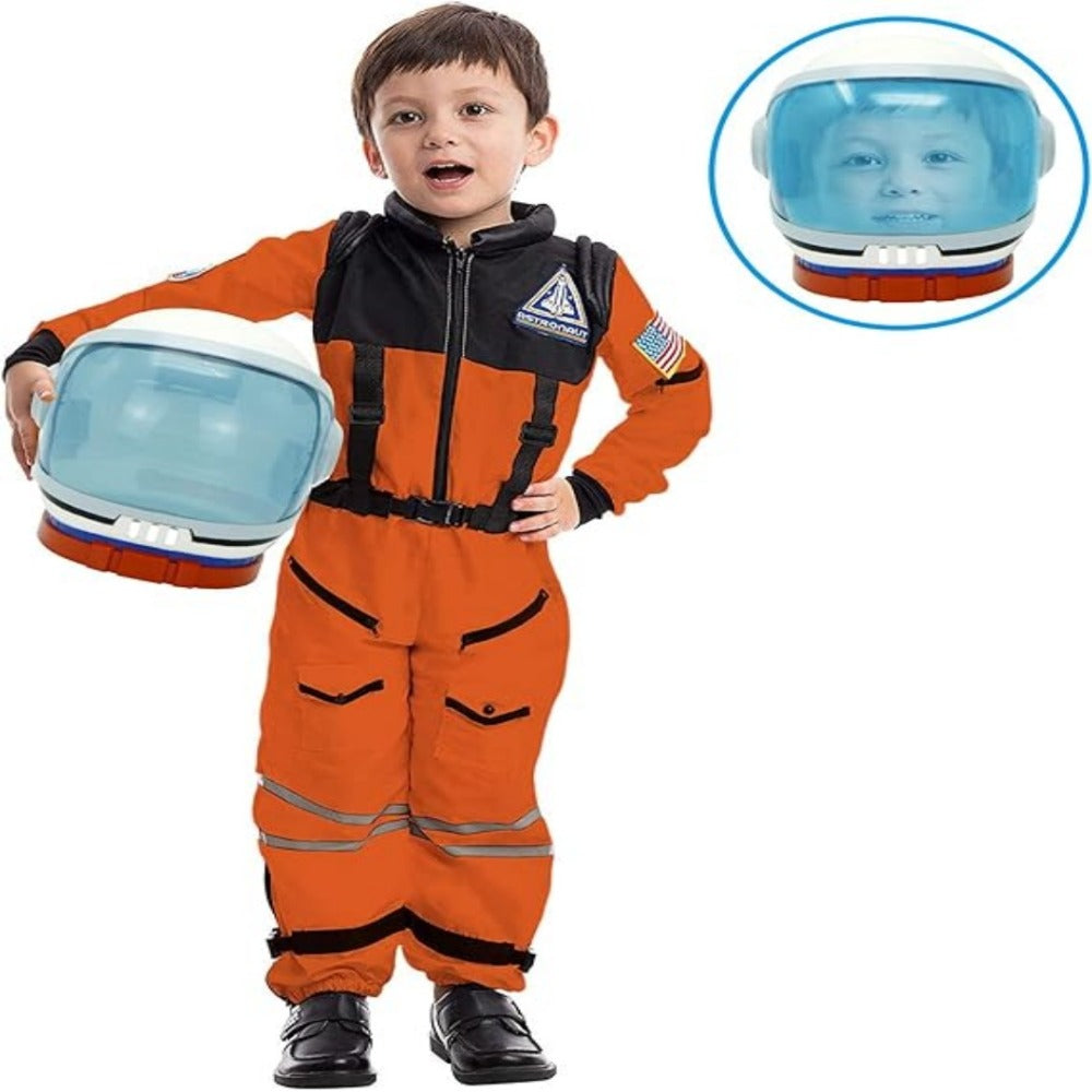 Kids Astronaut Helmet with Movable Visor & USA Flag Logo - Realistic Space Costume Set, Adjustable White & Blue Visor, Foam Padding, Durable Pretend Play Toy for & 5-12 (Halloween, Dress Up)