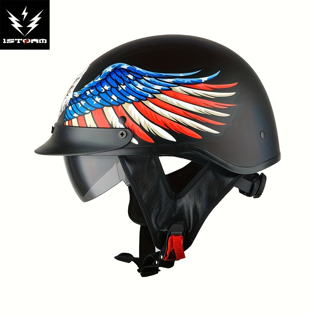 Motorcycle Half Face with Retractable Smoked Visor - Outer Visor & Adjustable Inner Visor System, Lightweight Half Design for Wind Noise, Aerodynamic Riding - Compatible with Goggles ( Without Glasses)