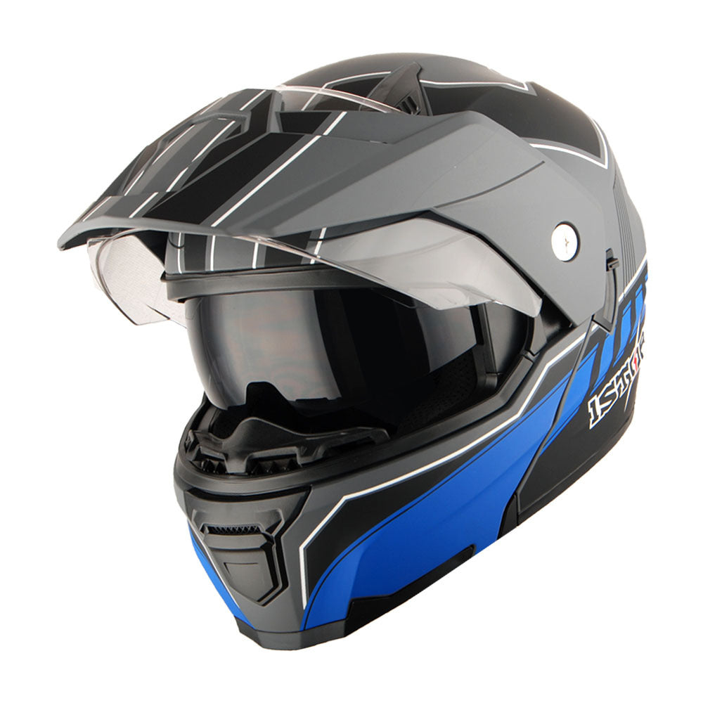 MOTORCYCLE HELMET MEN WOMEN DUAL SPORT MODULAR FLIP UP FULL FACE HELMET ADVENTURE DUAL VISOR: HJK910 DSPORT