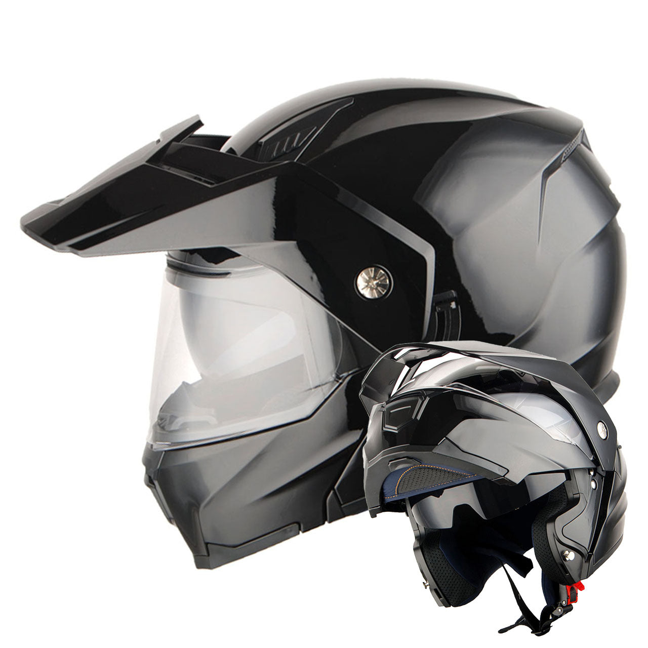 MOTORCYCLE HELMET MEN WOMEN DUAL SPORT MODULAR FLIP UP FULL FACE HELMET ADVENTURE DUAL VISOR: HJK910 DSPORT
