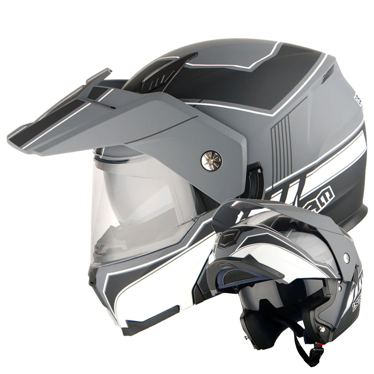 MOTORCYCLE HELMET MEN WOMEN DUAL SPORT MODULAR FLIP UP FULL FACE HELMET ADVENTURE DUAL VISOR: HJK910 DSPORT