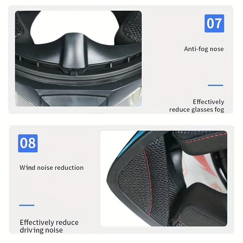 Unisex Full Face Motorcycle Helmet with Stylish Graphics - ABS Shell, Dual Visor & Ventilation System, Quick-Release Buckle