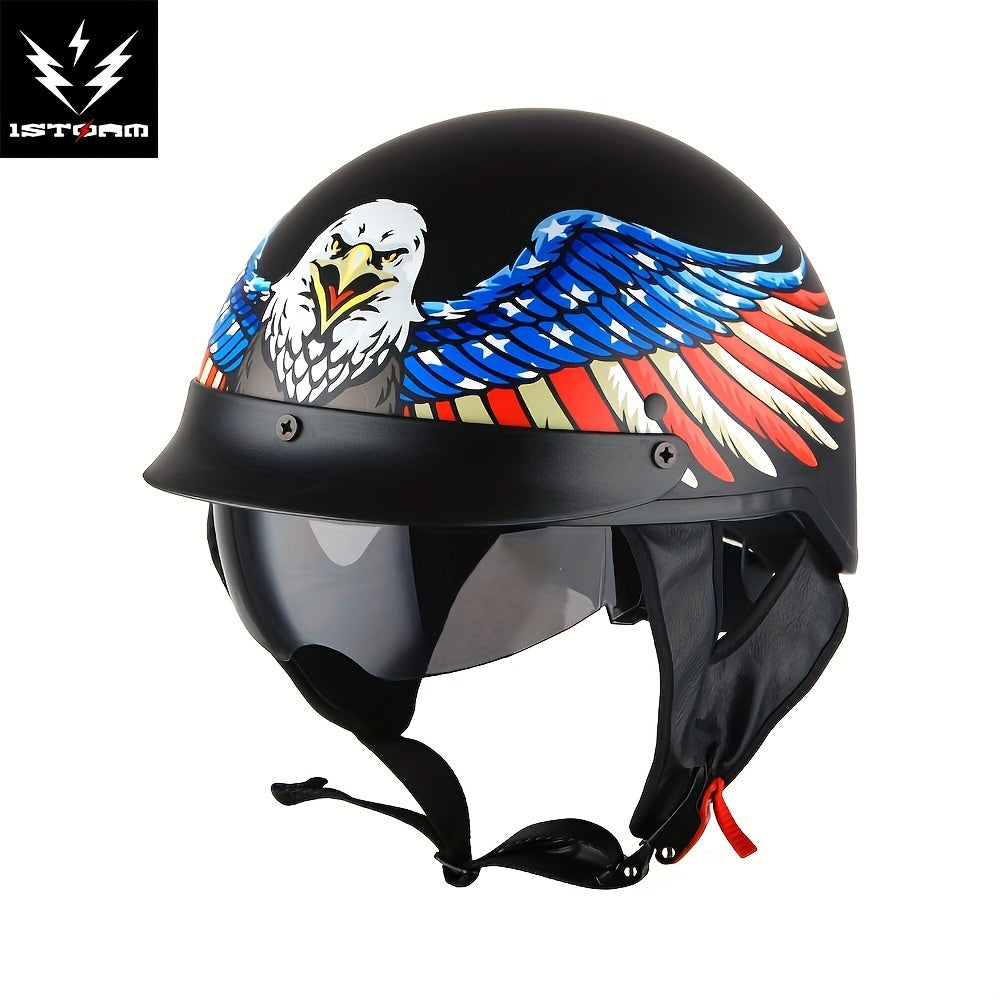 Motorcycle Half Face with Retractable Smoked Visor - Outer Visor & Adjustable Inner Visor System, Lightweight Half Design for Wind Noise, Aerodynamic Riding - Compatible with Goggles ( Without Glasses)