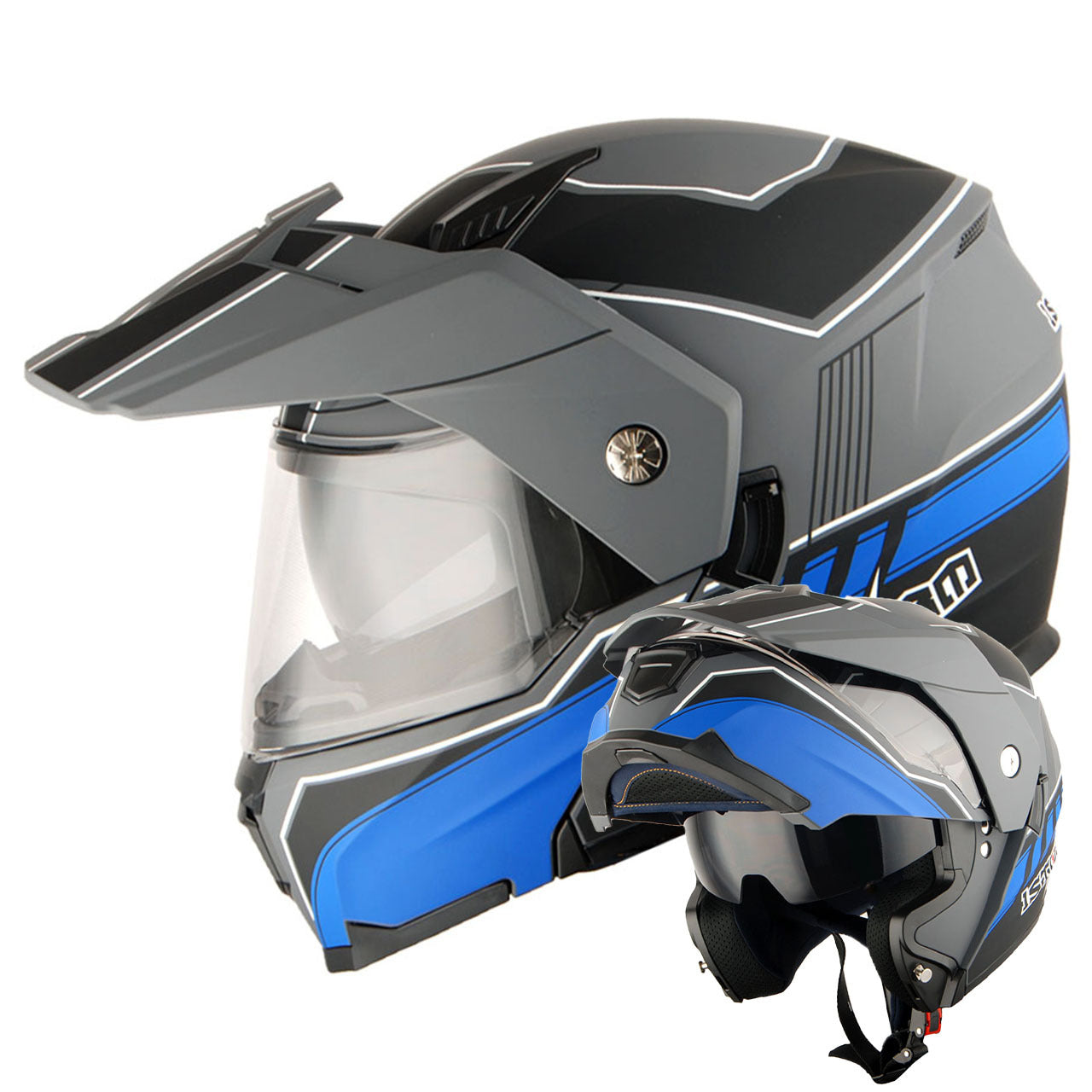 MOTORCYCLE HELMET MEN WOMEN DUAL SPORT MODULAR FLIP UP FULL FACE HELMET ADVENTURE DUAL VISOR: HJK910 DSPORT