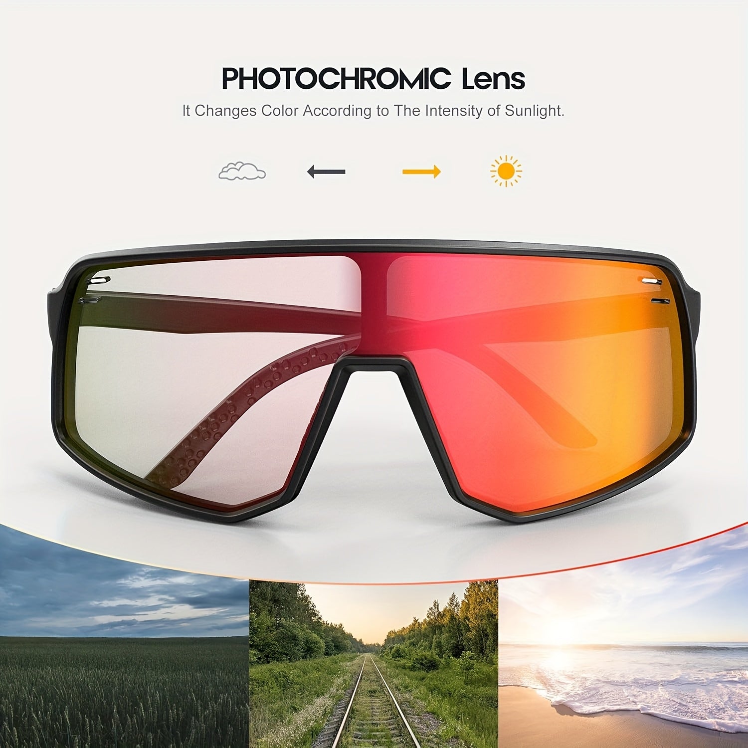 Photochromic Sports Glasses for Men Women Cycling Fashion Glasses with Protection for MTB, Running, Baseball, Best for Christmas, Perfect for Thanksgiving