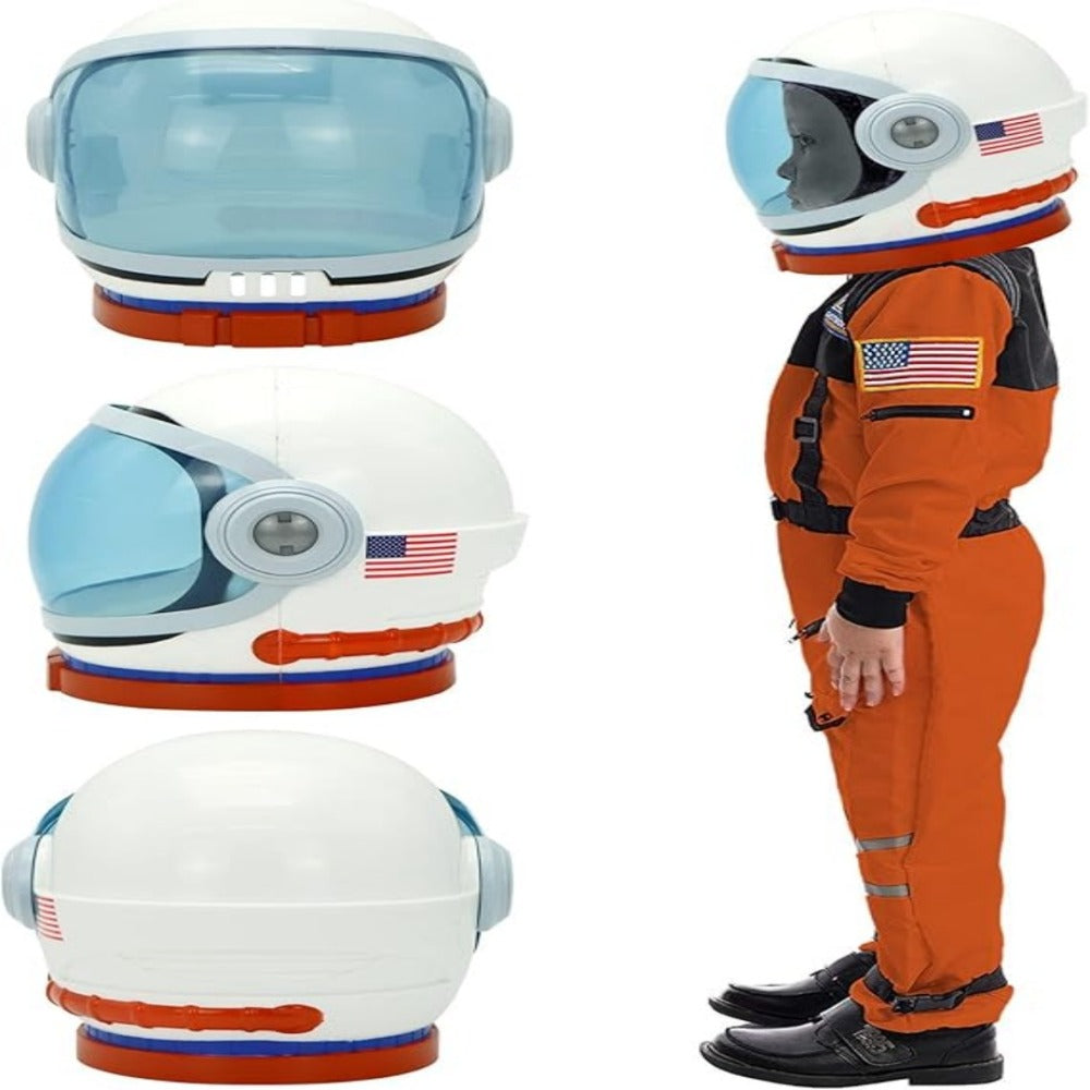 Kids Astronaut Helmet with Movable Visor & USA Flag Logo - Realistic Space Costume Set, Adjustable White & Blue Visor, Foam Padding, Durable Pretend Play Toy for & 5-12 (Halloween, Dress Up)
