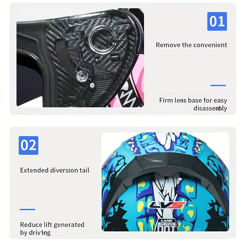 Unisex Full Face Motorcycle Helmet with Stylish Graphics - ABS Shell