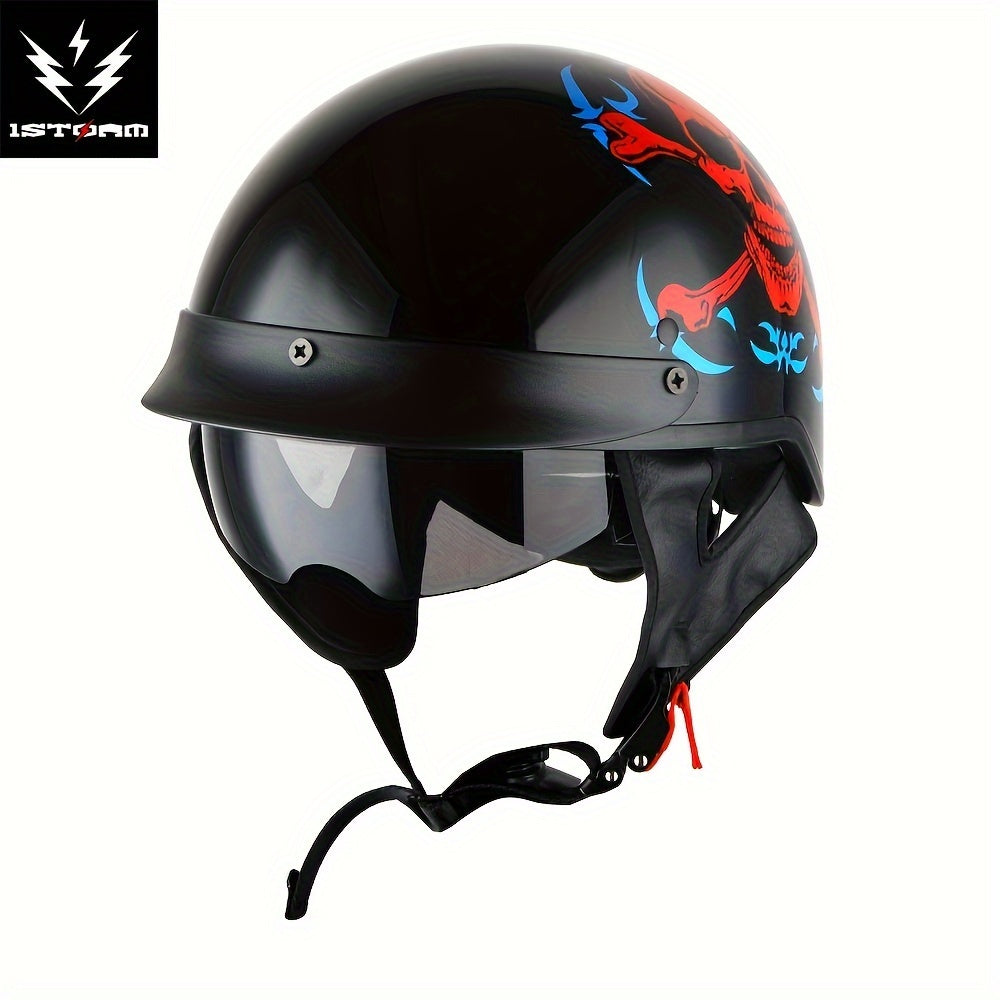 Motorcycle Half Face with Retractable Smoked Visor - Outer Visor & Adjustable Inner Visor System, Lightweight Half Design for Wind Noise, Aerodynamic Riding - Compatible with Goggles ( Without Glasses)