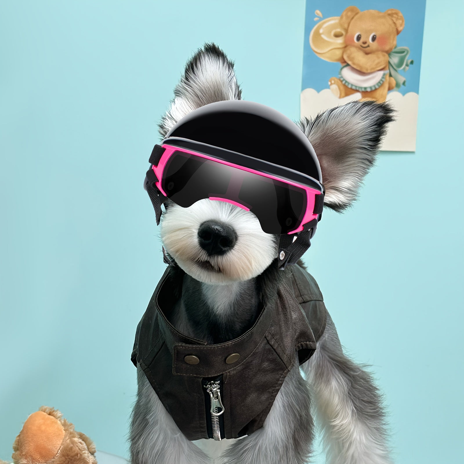 Helmet glasses combination New helmet glasses combination - UV resistant, windproof, scratch resistant, and durable, helmet with pink glasses, suitable for small dogs and cats to ride